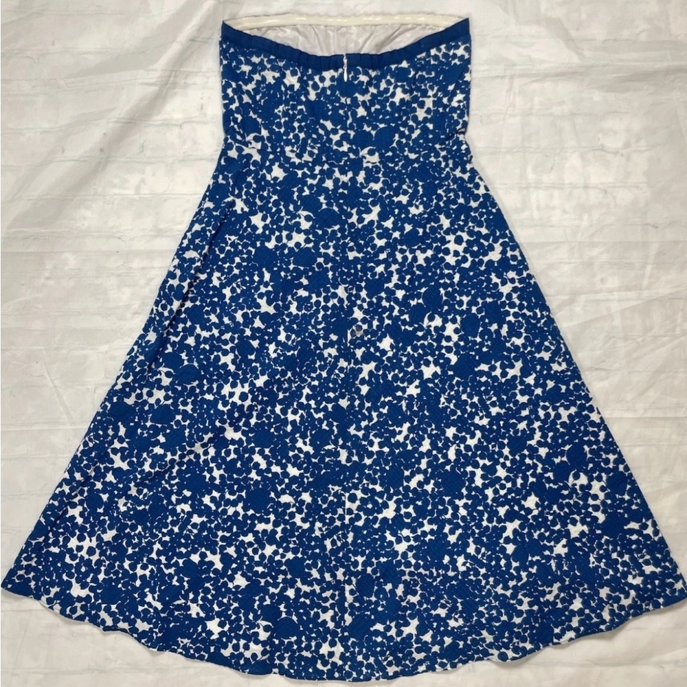 J Crew Strapless Boeing Midi Dress Blue White Flowers Women’s‎ 0 Fully Lined Zip - Picture 13 of 15